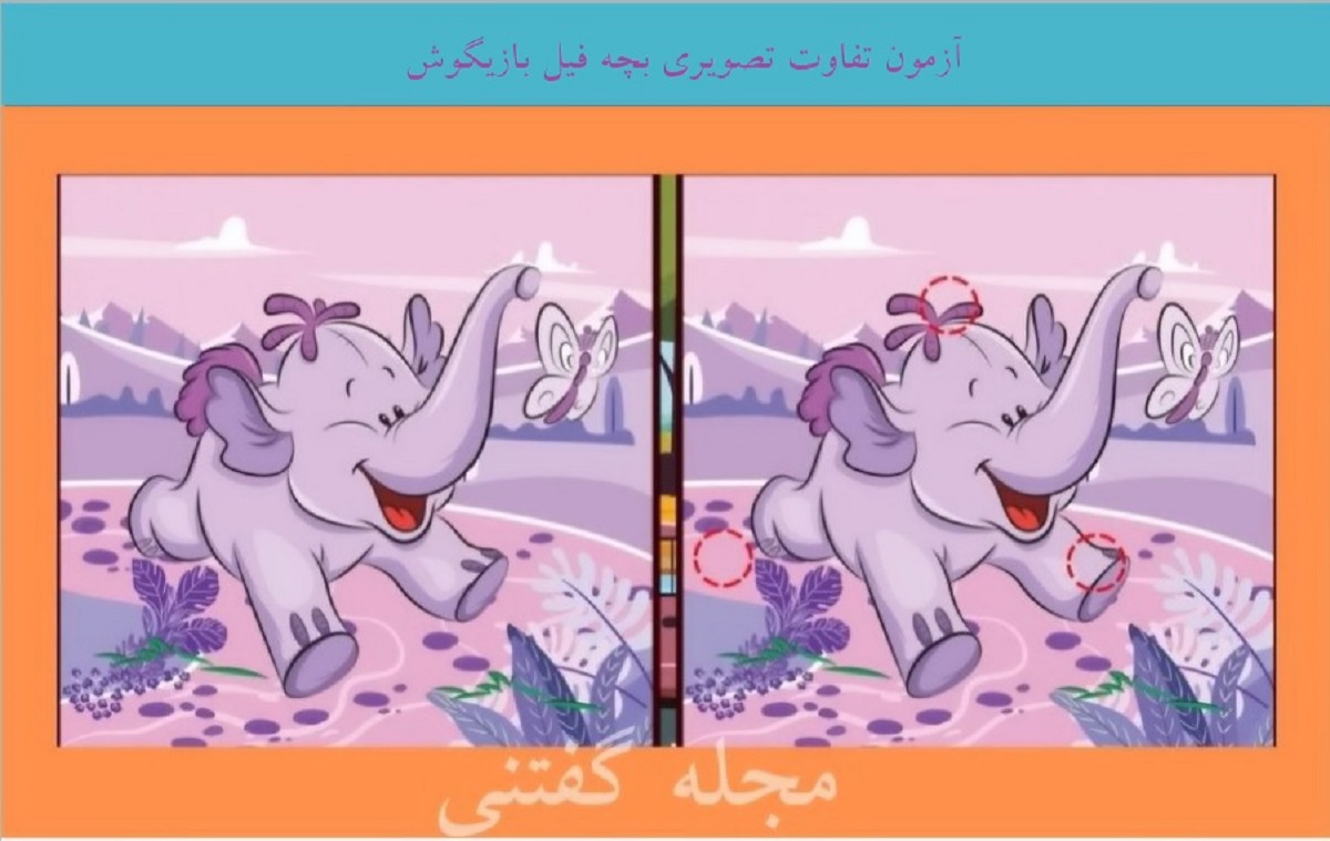 پاسخ-آزمون تفاوت تصویری بچه فیل بازیگوش