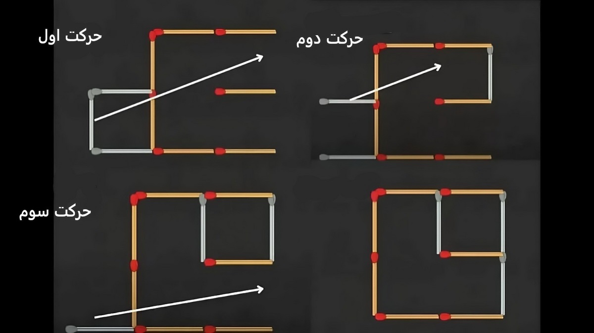 بازی هوش ساخت دو مربع با حرکت دادن سه چوب کبریت 1