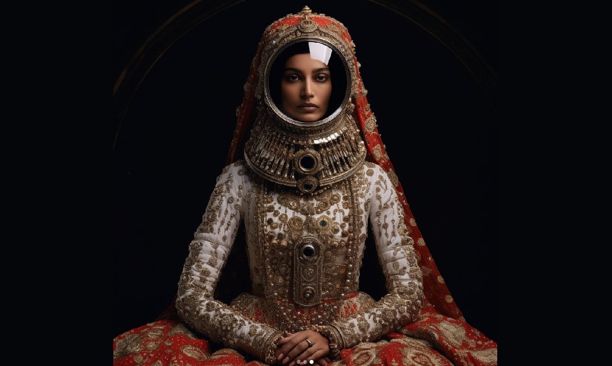عروس فضانورد در لباس هندی