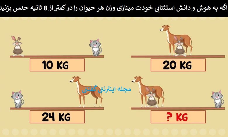 تست هوش ریاضی حساب کردن وزن حیوانات 1