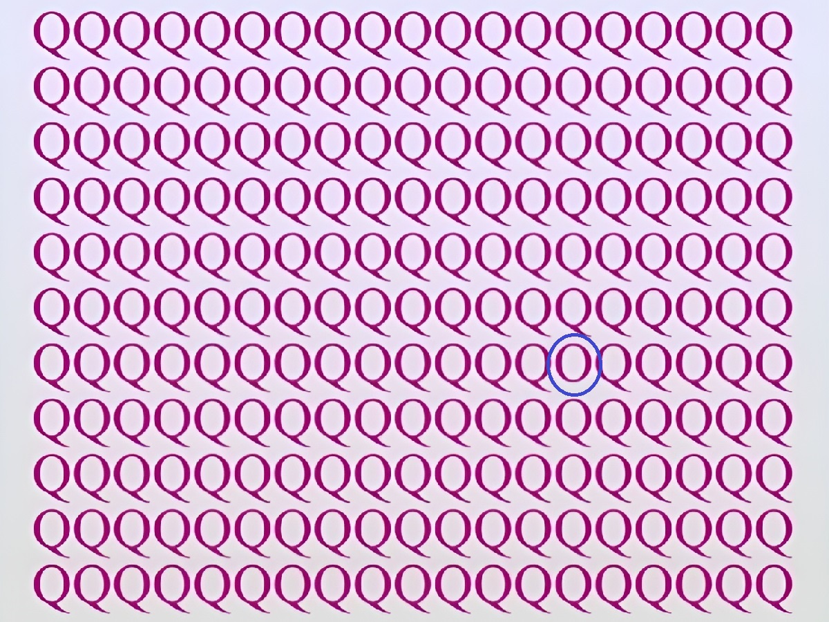 پاسخ تست بینایی یافتن حرف O بین حروف Q