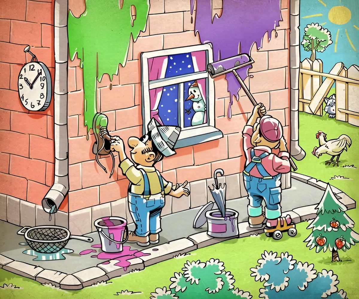 اشتباهات تصویری نقاشان در حال رنگ آمیزی