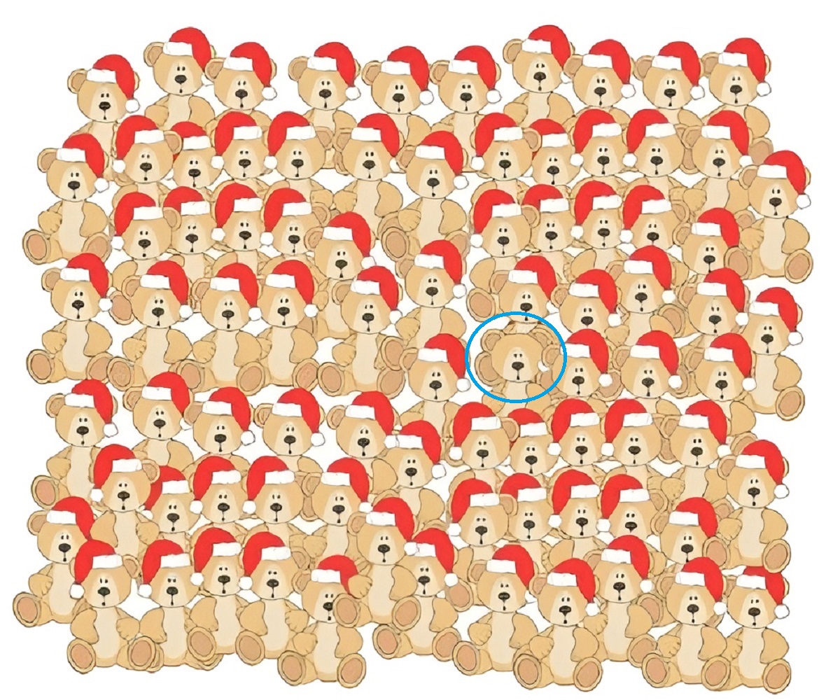 پاسخ تست بینایی یافتن خرس عروسکی بدون کلاه