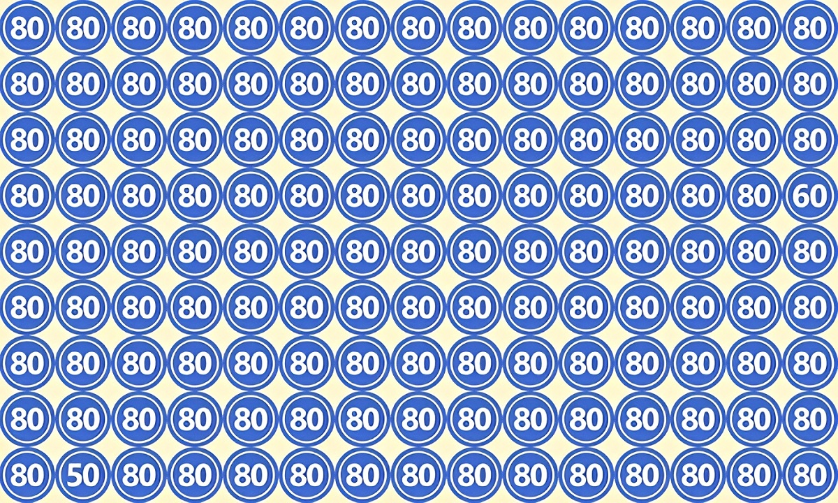 تست بینایی یافتن اعداد 60 و 50 میان اعداد 80