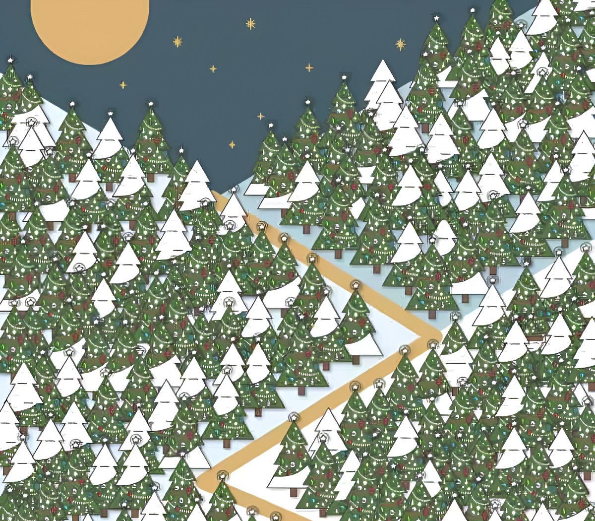 تست بینایی یافتن جن کریسمس میان درختان