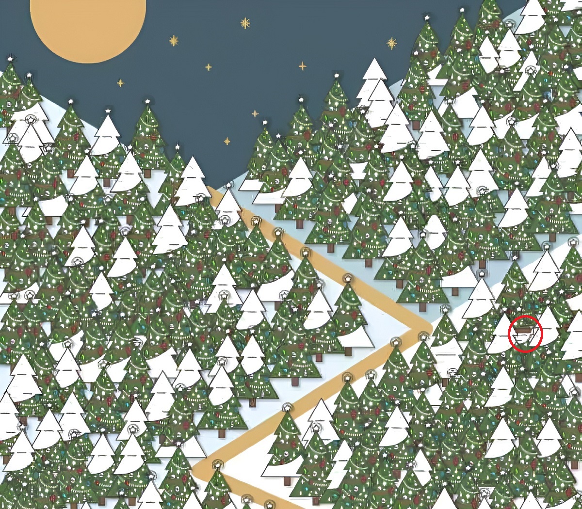 پاسخ تست بینایی یافتن جن کریسمس میان درختان