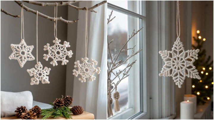 روش درست کردن دانه برف با مکرومه یا کاموا برای درخت کریسمس