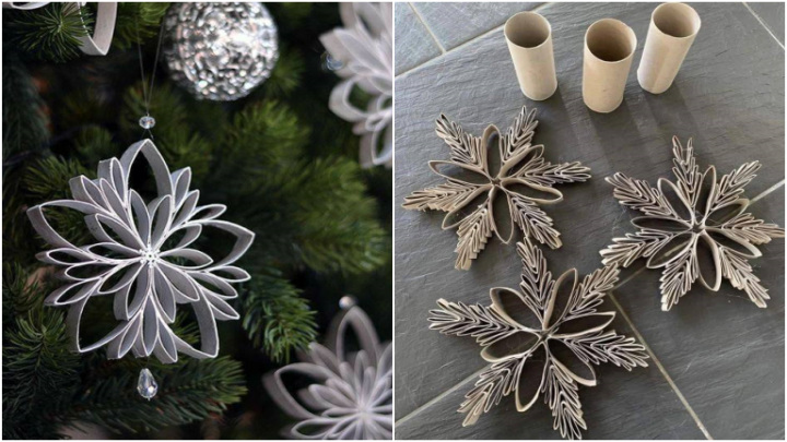 روش درست کردن دانه برف با مقوای داخل دستمال کاغذی لوله‌ای