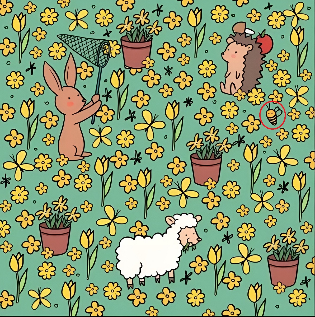 پاسخ تست بینایی یافتن زنبور میان گل های زرد